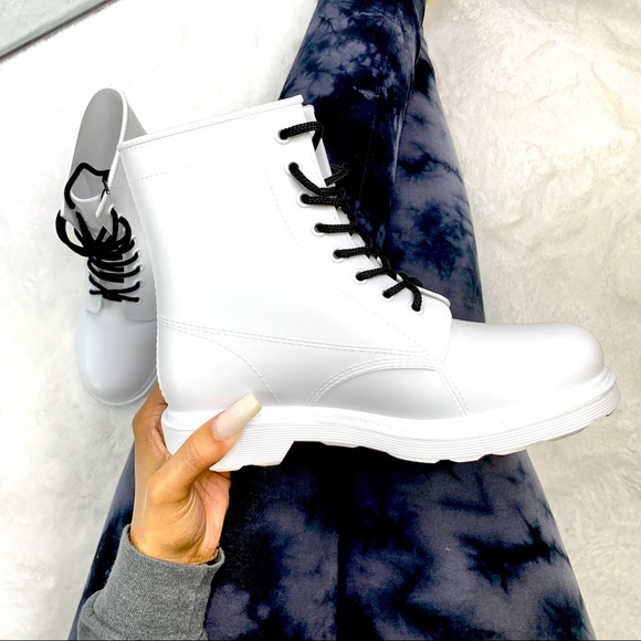 Matte White Combat Boot - Picture 3 of 5